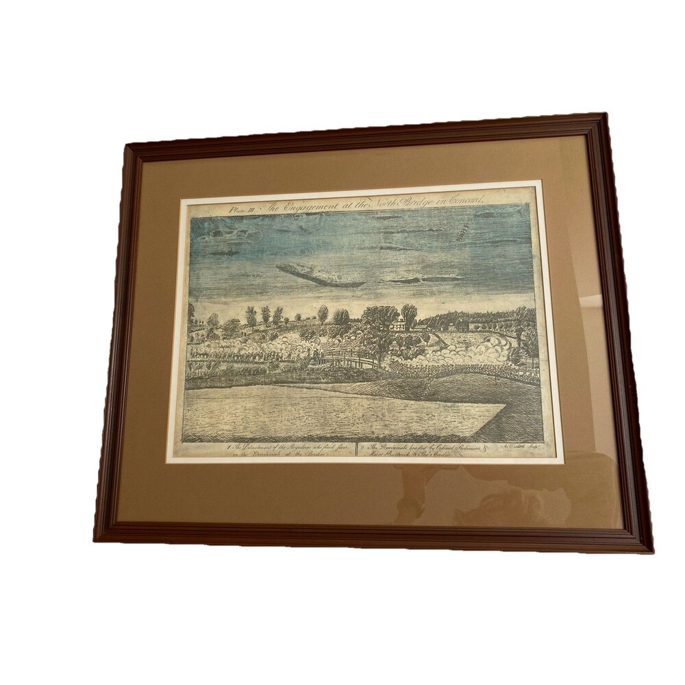 Vintage AMOS DOLITTLE PRINT Revolutionary War Engagement North Bridge Concord
